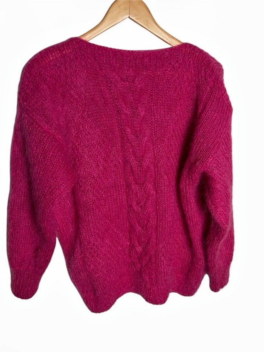 Handmade pink boatneck Cable Knit mohair Sweater fits like size M